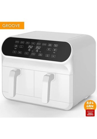Groove Max Plus Airfryer 8 lt İki Hazneli Led Ekranlı Yağsız Sıcak Hava Fritözü Siyah