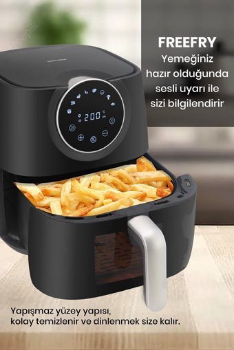 Goldmaster FreeFry Airfryer 5.7 lt Tek Hazneli Led Ekranlı Yağsız Sıcak Hava Fritözü Siyah