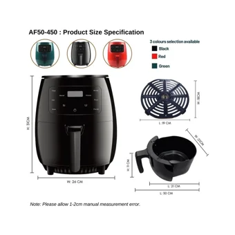 Eco Airfryer 4 lt Tek Hazneli Led Ekranlı Yağsız Sıcak Hava Fritözü Siyah