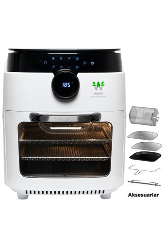 Wiami Oven Airfryer 12 lt Tek Hazneli Izgara Yapan Led Ekranlı Yağsız Sıcak Hava Fritözü Beyaz