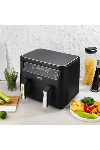 Schafer Fit Fry Dual Airfryer 8 lt İki Hazneli Led Ekranlı Yağsız Sıcak Hava Fritözü Siyah