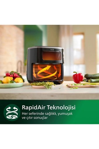 Philips HD92552/90 Airfryer 5.6 lt Tek Hazneli Izgara Yapan Led Ekranlı Yağsız Sıcak Hava Fritözü Siyah