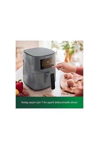 Philips HD9252/90 Airfryer 4.1 lt Tek Hazneli Izgara Yapan Led Ekranlı Yağsız Sıcak Hava Fritözü Gri