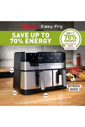 Tefal Dual Easy Fry & Grill Airfryer 8.3 lt İki Hazneli Led Ekranlı Yağsız Sıcak Hava Fritözü Gri