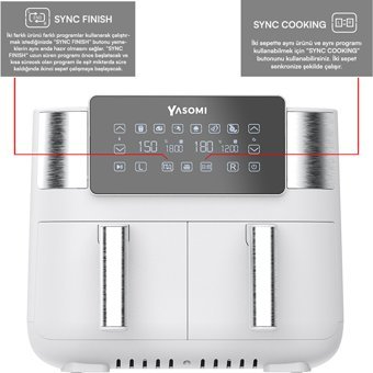 Yasomi Y80 Airfryer 4 lt İki Hazneli Izgara Yapan Led Ekranlı Yağsız Sıcak Hava Fritözü Beyaz