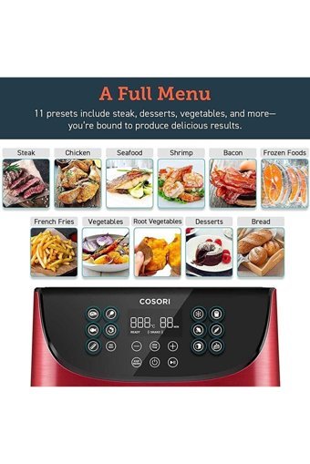 Cosori Airfryer 5.5 lt Tek Hazneli Izgara Yapan Led Ekranlı Yağsız Sıcak Hava Fritözü Kırmızı