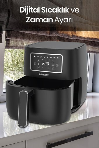 Goldmaster Preto Airfryer 5.7 lt Tek Hazneli Led Ekranlı Yağsız Sıcak Hava Fritözü Siyah