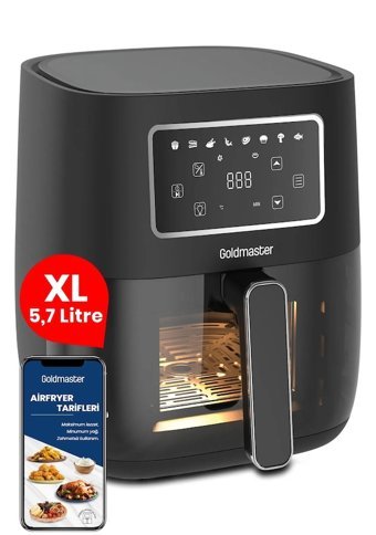 Goldmaster Gm-7424 Airfryer 5.7 lt Tek Hazneli Led Ekranlı Yağsız Sıcak Hava Fritözü Siyah