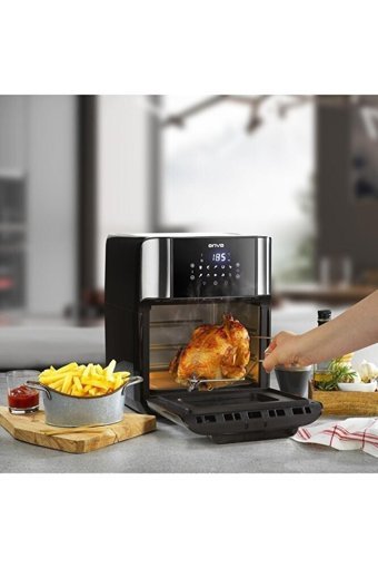 Onvo Ovfry09 Airfryer 12 lt Tek Hazneli Izgara Yapan Led Ekranlı Yağsız Sıcak Hava Fritözü İnox