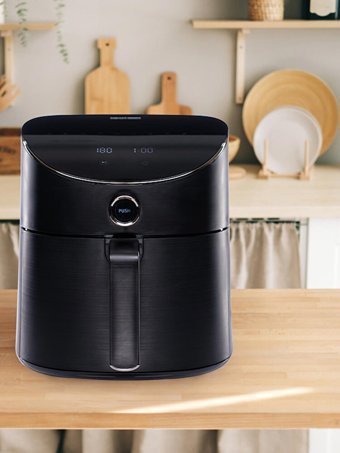 Neutron Smart Airfryer 5.5 lt Tek Hazneli Izgara Yapan Led Ekranlı Yağsız Sıcak Hava Fritözü Siyah