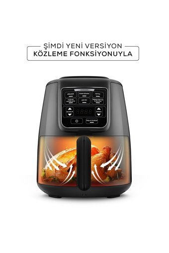 Karaca Air Pro Cook Köz Xl Airfryer 4 lt Tek Hazneli Izgara Yapan Led Ekranlı Sıcak Hava Fritözü Siyah