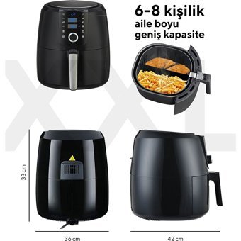 Kumtel HAF-06 Airfryer 8.5 lt Tek Hazneli Led Ekranlı Yağsız Sıcak Hava Fritözü Siyah