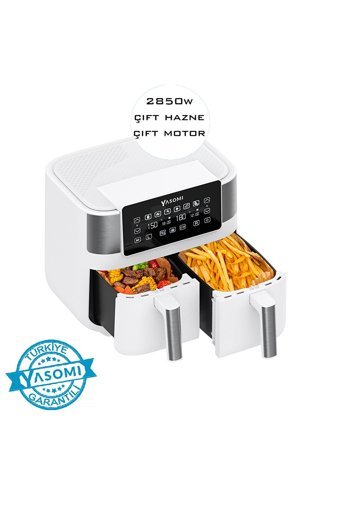 Yasomi Y80 Airfryer 8 lt İki Hazneli Izgara Yapan Led Ekranlı Yağsız Sıcak Hava Fritözü Beyaz