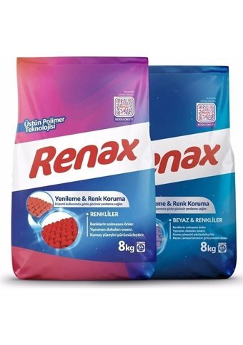 Renax Matik Renkliler ve Beyazlar İçin 128 Yıkama Toz Deterjan 2x8 kg