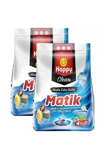 Happy Clean Matik Renkliler ve Beyazlar İçin 52 Yıkama Toz Deterjan 2x4 kg