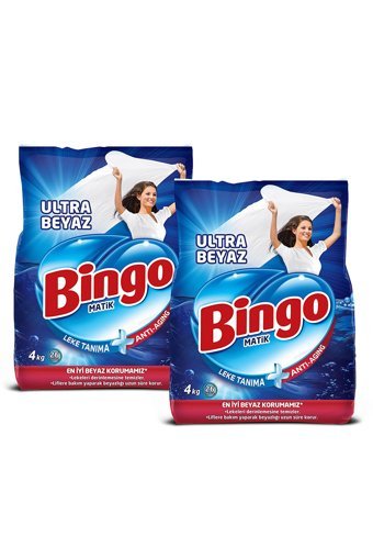 Bingo Matik Beyazlar İçin 52 Yıkama Toz Deterjan 2x4 kg