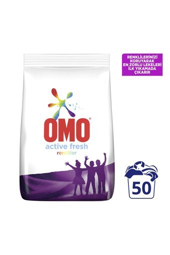 Omo Active Fresh Renkliler İçin 50 Yıkama Toz Deterjan 7.5 kg