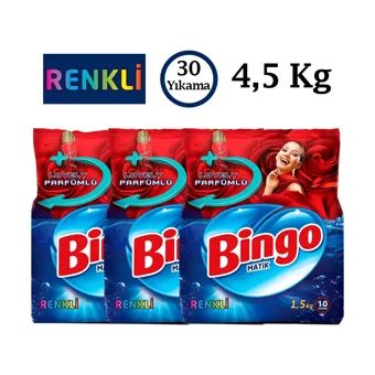 Bingo Matik Konsantre Eko Renkliler İçin 30 Yıkama Toz Deterjan 3x1.5 kg