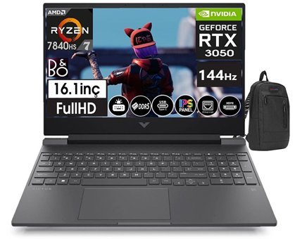 HP Victus S0014NT 888Q26EA13 Harici GeForce RTX 4060 AMD Ryzen 7 32 GB Ram DDR5 512 GB SSD 16.1 inç Full HD FreeDos Gaming Notebook Laptop