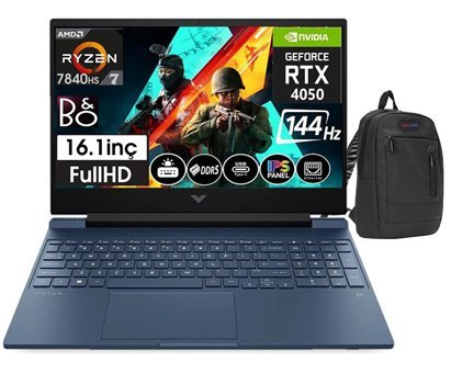 HP Victus 16-S0022NT 77Z588EA19 Harici GeForce RTX 4050 AMD Ryzen 7 16 GB Ram DDR5 1 TB SSD 16.1 inç Full HD FreeDos Gaming Notebook Laptop