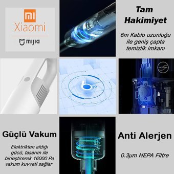 Xiaomi Tornado Hepa Filtreli 600 W Kablolu Dikey Süpürge Beyaz