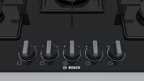 Bosch PPQ7A6B10 Siyah Cam 5 Gözlü Wok Gözlü Gazlı Ankastre Ocak