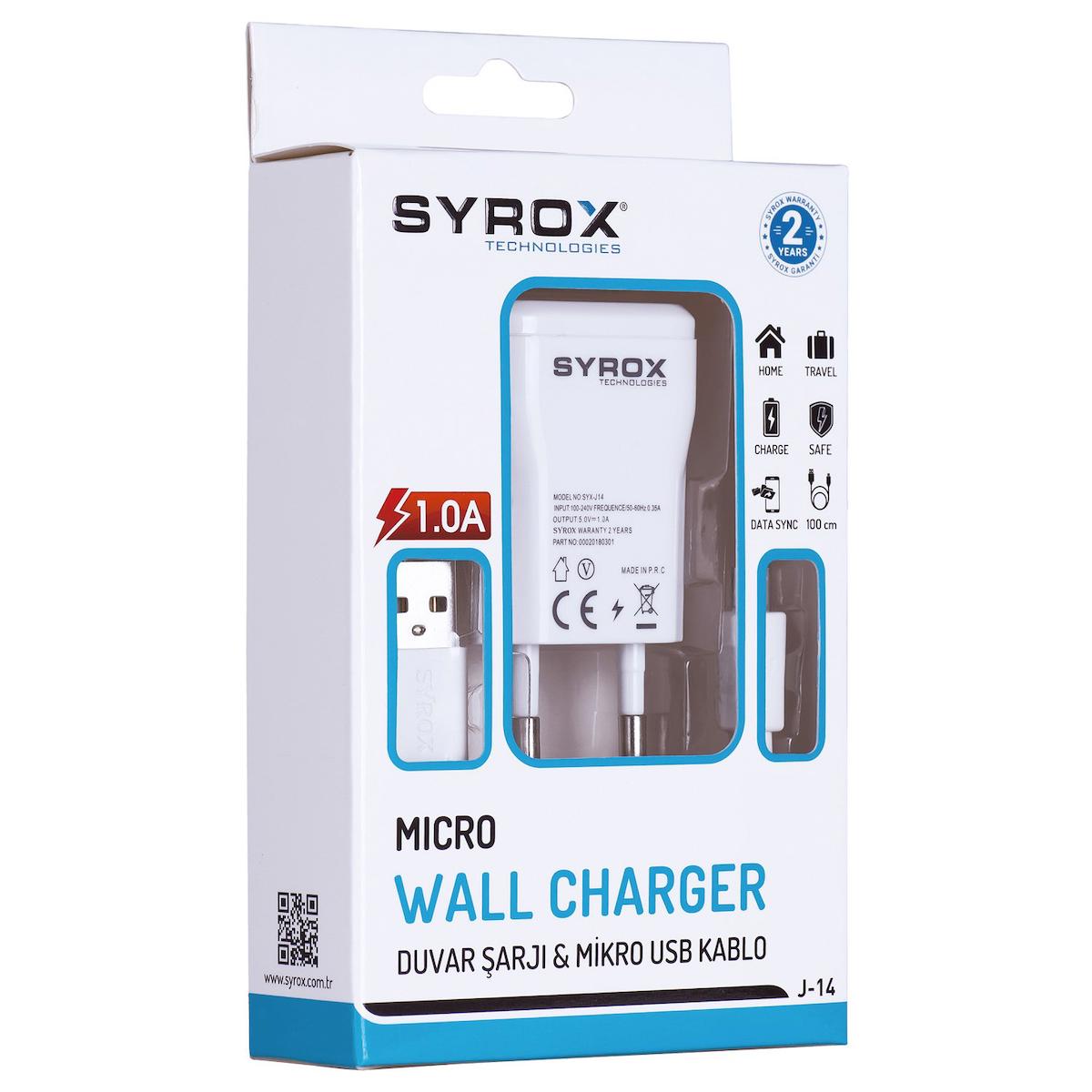 Syrox J14 Universal USB Kablolu Hızlı Şarj Aleti Beyaz