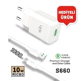 Linktech S660 Universal Micro USB Kablolu 10 W Hızlı Şarj Aleti Beyaz