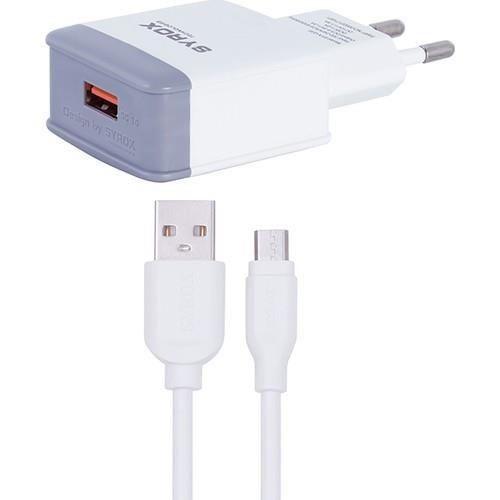 Syrox EU-10 Samsung Micro USB Kablolu 18 W 3 Amper Hızlı Şarj Aleti Beyaz