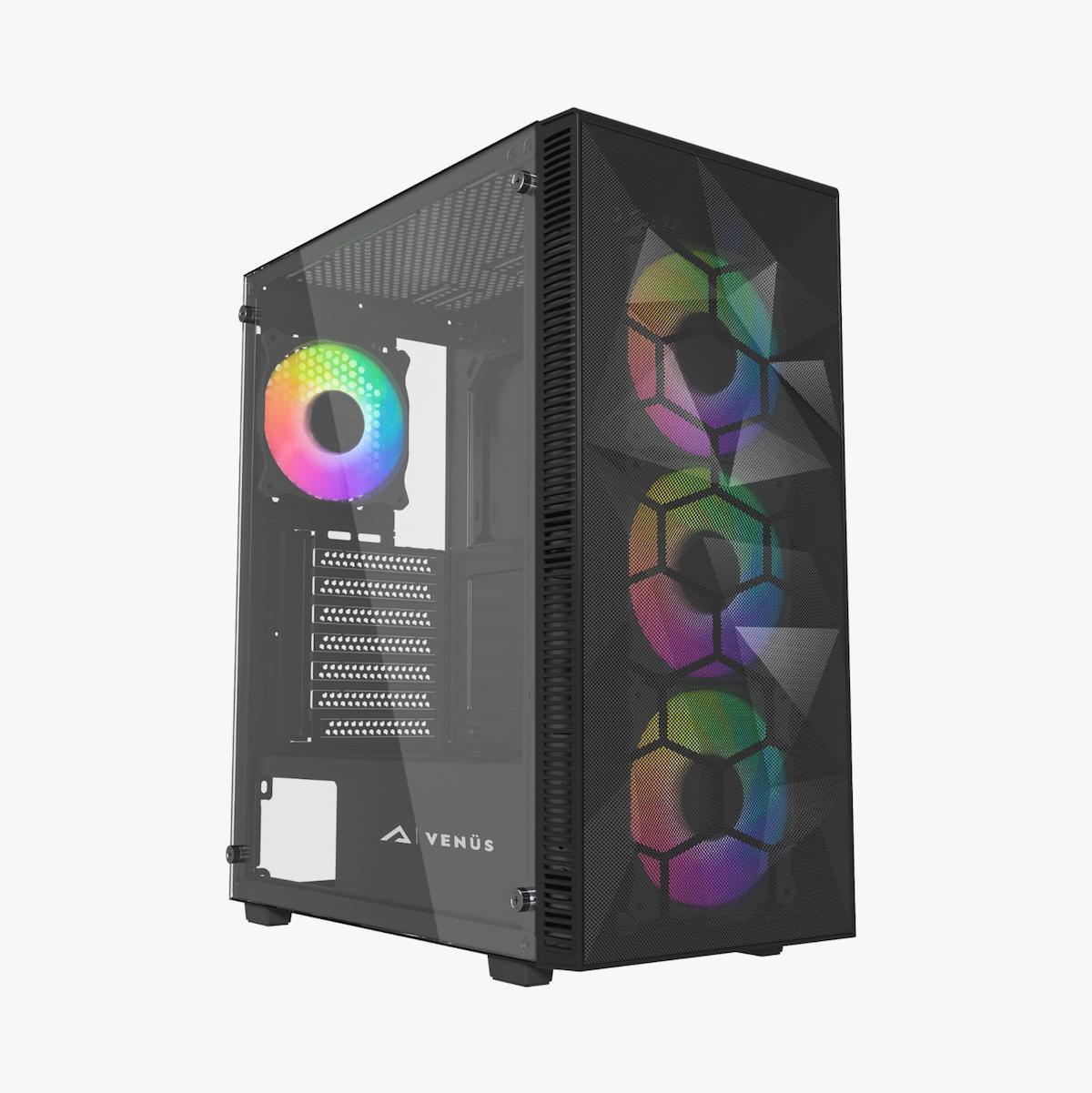 Venüs 4X120MM RGB 4 Fanlı Siyah Dikey Kullanım ATX Bilgisayar Kasası