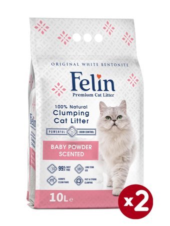 Felin Bebek Pudralı Topaklanan İnce Taneli Bentonit Kedi Kumu 2 x 10 lt