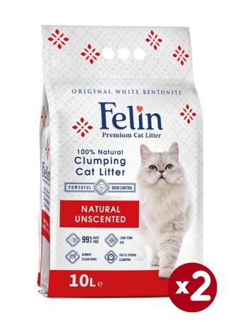 Felin Kokusuz Topaklanan İnce Taneli Bentonit Kedi Kumu 2 x 10 lt