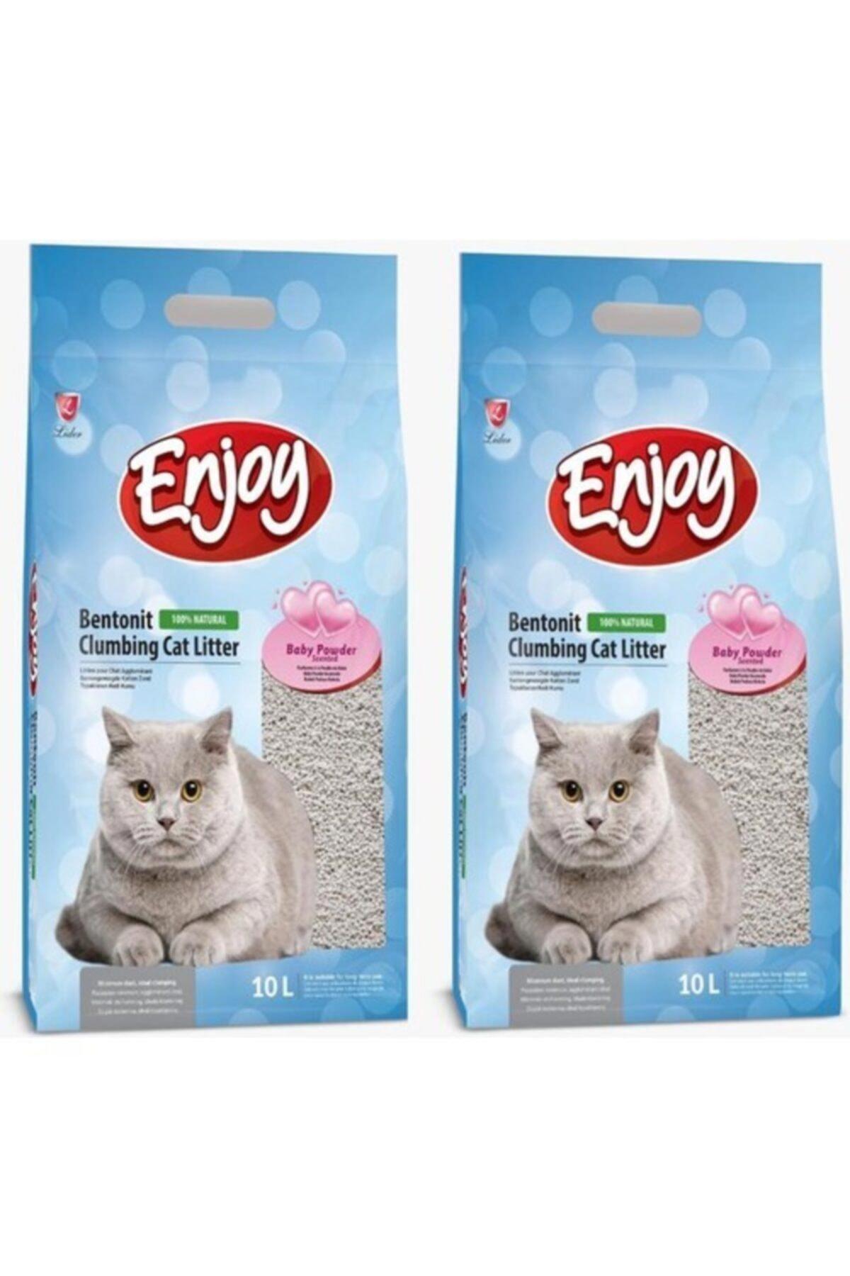 Enjoy Bebek Pudralı Topaklanan İnce Taneli Bentonit Kedi Kumu 2 x 10 lt