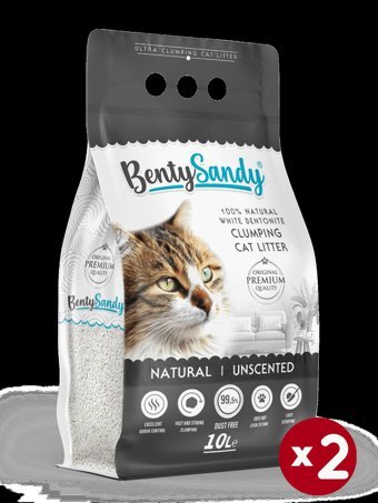 Benty Sandy Kokusuz Topaklanan İnce Taneli Bentonit Kedi Kumu 2 x 10 lt