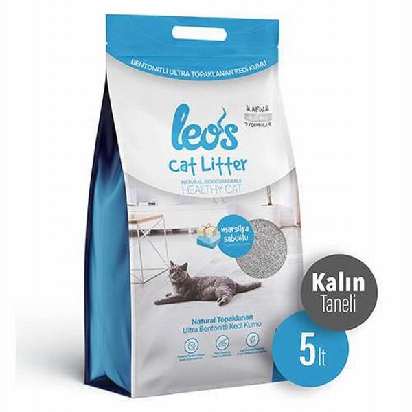 Leo's Marsilya Sabunu Kokulu Topaklanan Kalın Taneli Bentonit Kedi Kumu 2 x 5 lt