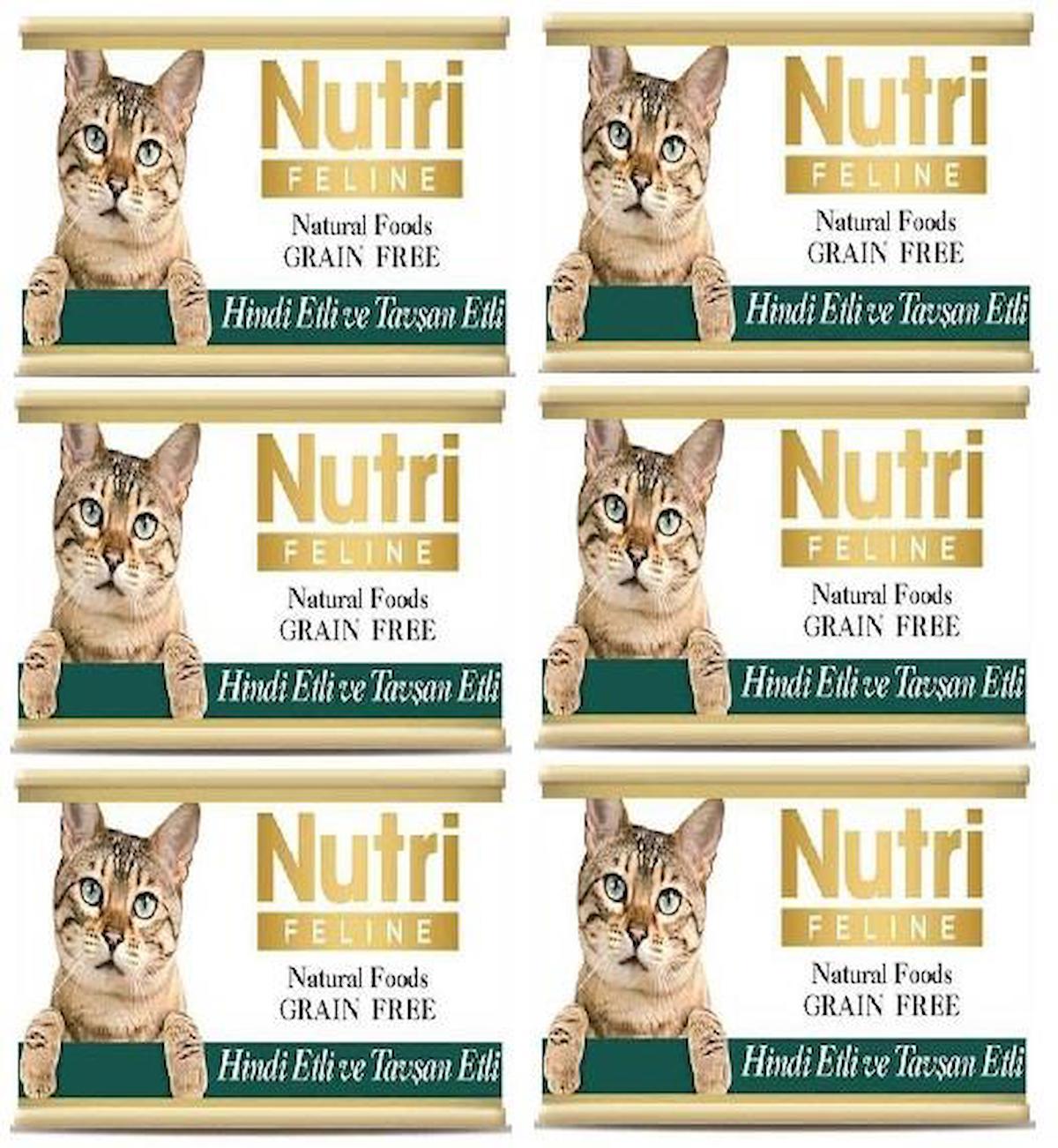 Nutri Feline Grain Free Hindi Etli ve Tavşanlı Yetişkin Yaş Kedi Maması 6x85 gr