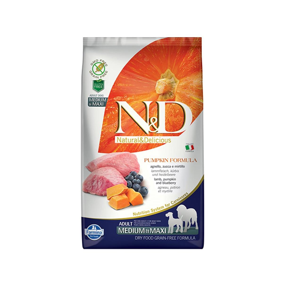 N&D Pumpkin Bal Kabaklı Kuzu Etli ve Yaban Mersinli Büyük ve Orta Irk Yetişkin Kuru Köpek Maması 2.5 kg