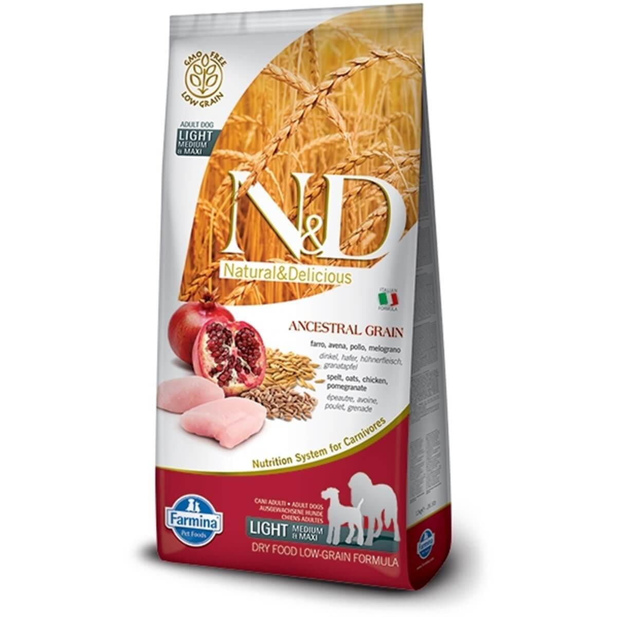 N&D Ancestral Grain Light Narlı ve Tavuklu Büyük ve Orta Irk Yetişkin Kuru Köpek Maması 2.5 kg