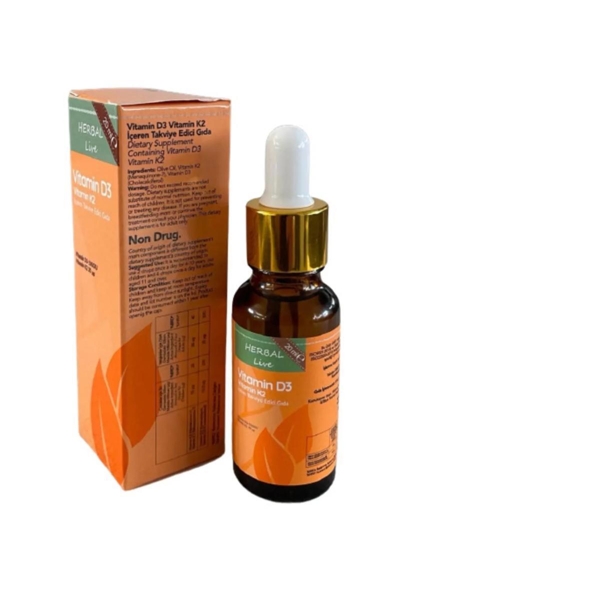 Herbal Herballive D3 K2 Aromasız Unisex Vitamin 20 ml