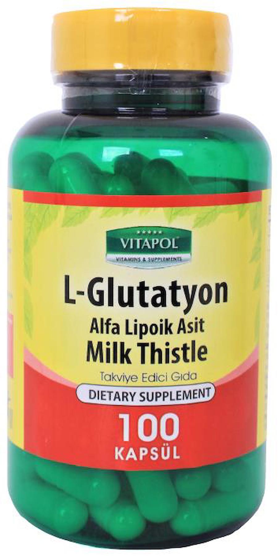 Vitapol L-Glutatyon Alfa Lipolik Asit Milk Thistle Aromasız Unisex Vitamin 100 Kapsül