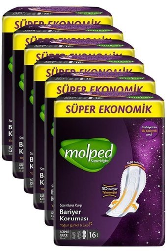 Molped SuperNight İnce 16'lı Hijyenik Ped 6 Adet