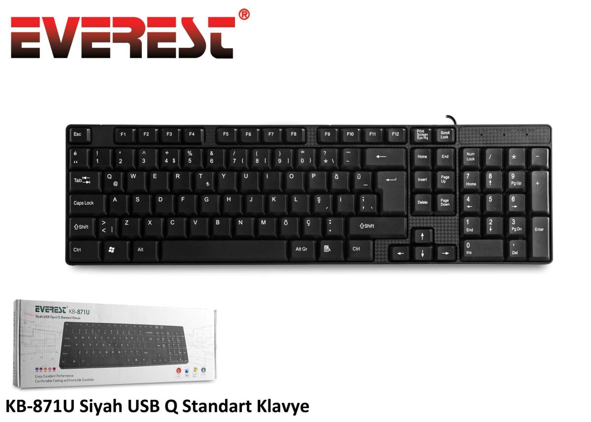 Everest KB-871U Türkçe Q 104 Tuşlu Kablolu Siyah Normal Klavye