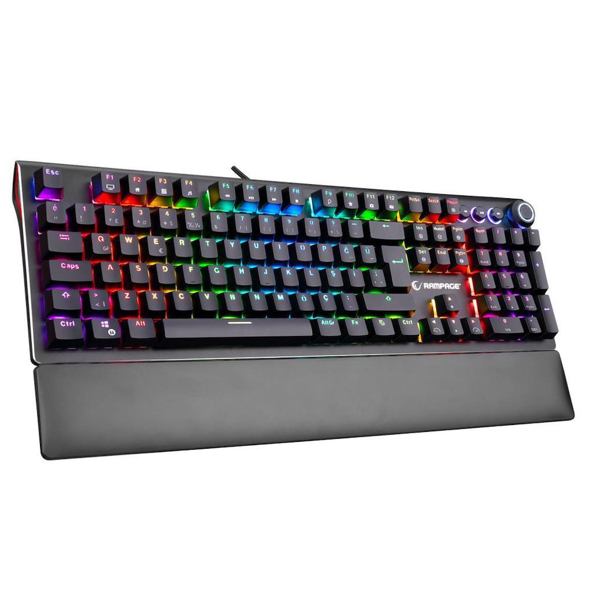 Rampage KB-R92 Türkçe Q RGB 104 Tuşlu Red Switch Kablolu Siyah Bilek Destekli Mekanik Gaming Klavye