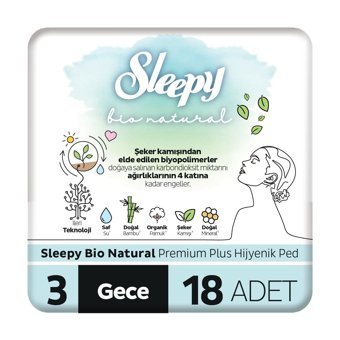 Sleepy Bio Natural İnce 18'li Hijyenik Ped 6 Adet