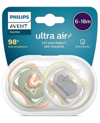 Philips Avent Ultra Air SCF085/17 6-18 Ay Delikli Ortodontik Yenidoğan Silikon 2'li Emzik Gri