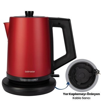 Goldmaster Belizz Çelik 2 lt 2200 W Işıklı Modern Kırmızı Kettle