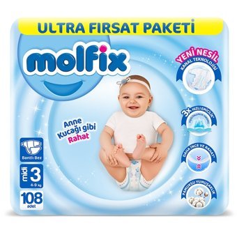 Molfix Anne Kucağı Gibi Rahat 3 Numara Cırtlı Bebek Bezi 108 Adet