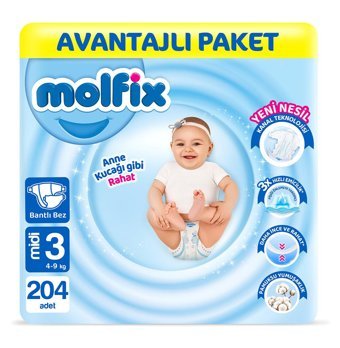 Molfix Anne Kucağı Gibi Rahat 3 Numara Bantlı Bebek Bezi 204 Adet