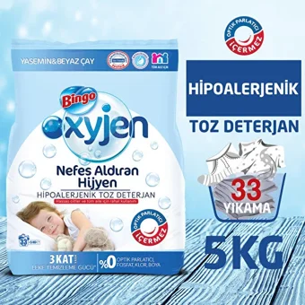 Bingo Oksijen Hipoalerjenik Renkliler ve Beyazlar İçin 33 Yıkama Toz Deterjan 5 kg