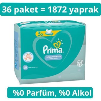 Prima Temiz Ferah 52 Yaprak 36'lı Paket Islak Havlu